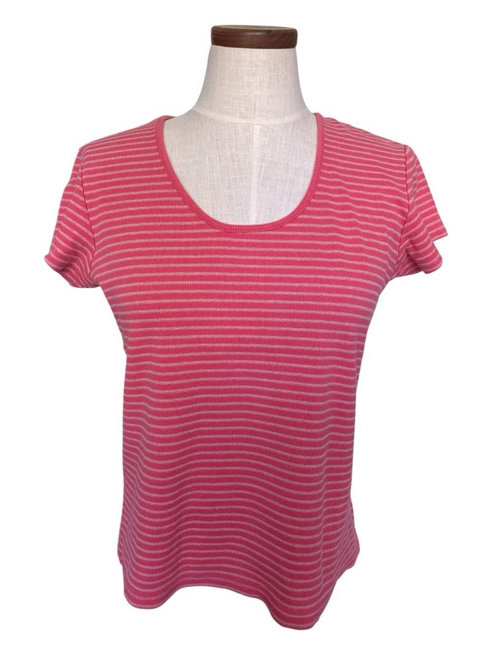 •White Stag Pink Striped Short Sleeve Scoop Neck Tee